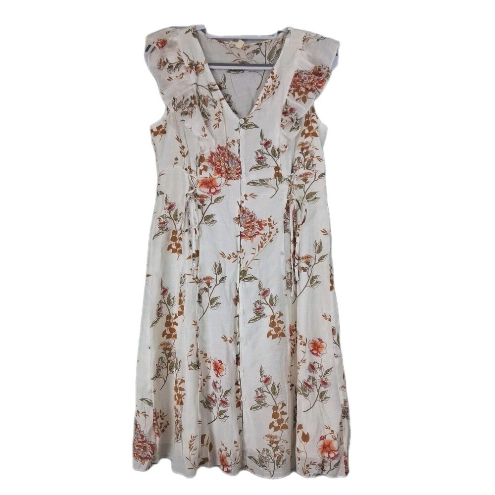 Kings Road Dress Womens Large V Neck Flutter Cap Sleeve Smocked Lace Up Back